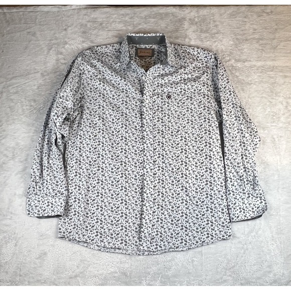 Ariat Wrinkle Free Shirt Mens L White Printed Button Down Spurs Boots Cowboy - Picture 1 of 10